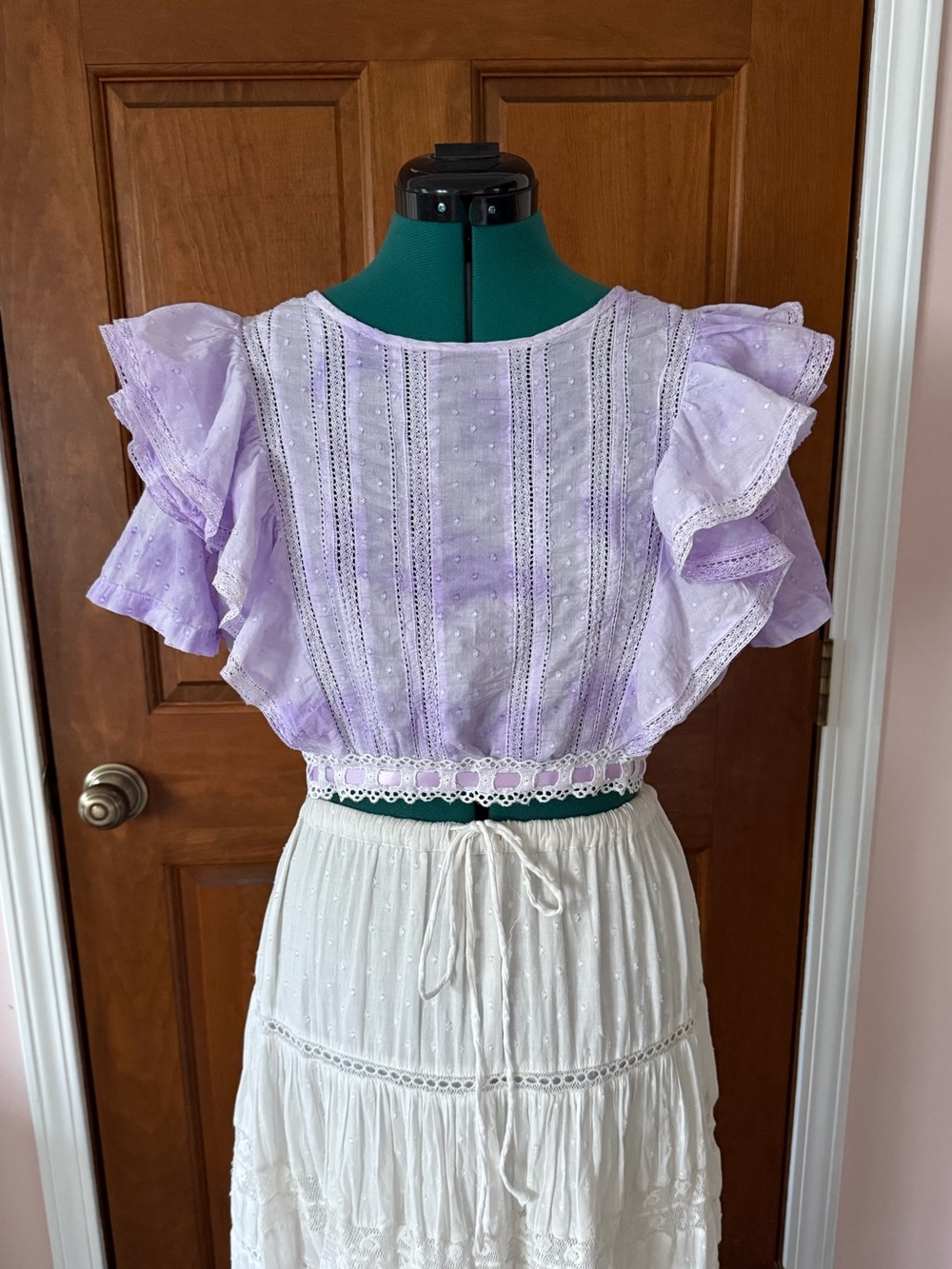 Loveshackfancy Lavender Natasha Bodice Ruffle Crop Top Handmade Upcycle Small
